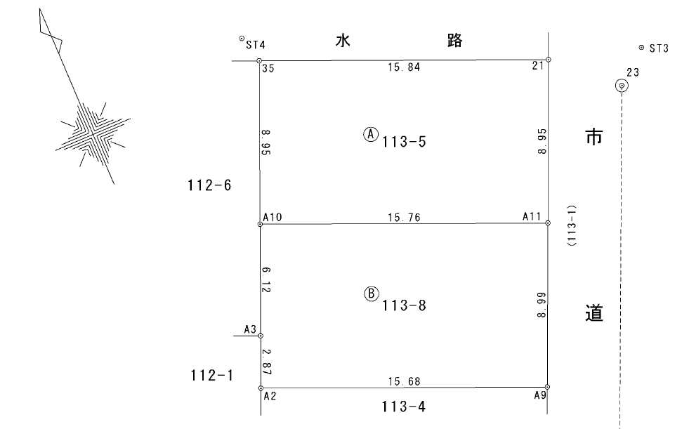 南側区画（113番8）が、建築条件付きの土地となります。北側区画（113番5）は分譲住宅予定となります。