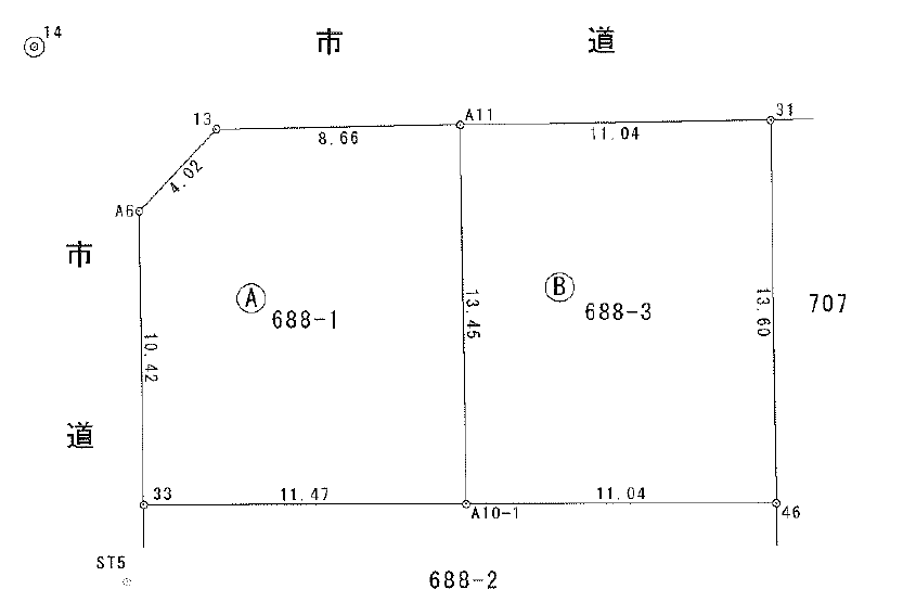 西側区画（688番1）が、建築条件付きの土地となります。東側区画（688番2）は、分譲住宅予定となります。