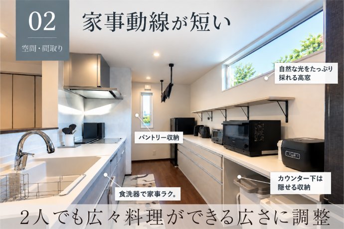 2人でも広々料理ができる広さ