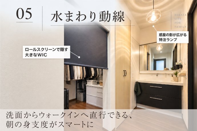 洗面からウォークインへ直行できる、朝の身支度がスマートに